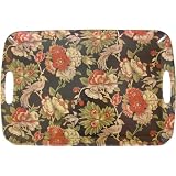 Black and Holiday Floral Large Melamine Tray with Handles