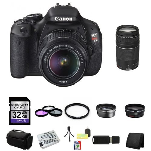 Canon EOS Rebel T3i Digital SLR Camera with EF-S 18-55mm f/3.5-5.6 IS Lens & Canon 75-300 f/4-5.6 III Lens 32GB Package