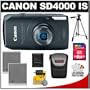 Canon PowerShot SD4000 IS Digital Elph Camera (Black) + 8GB Card + Batteries + Case + Tripod + Accessory Kit