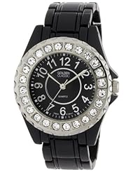Golden Classic Womens 2284_black "Times Up" Rhinestone Accented Black Metal Watch