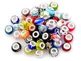 Nambeads © 50 x Mixed Murano glass beads to fit Pandora style charm bracelets.Slide on/off-Hole is 5mm.. Check out our bulk packs of affordable glass beads,charms,clip stops,rhinestones etc. Great mix.