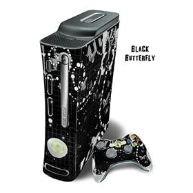 Xbox 360 Skin - System Console Skin and two Xbox 360 Controller Skins - Black Butterfly