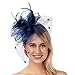 FELIZHOUSE Fascinators Hat Navy Blue Tea Party Headwear with Clip for Wedding Derby Headband Feather Mesh Flower Veil Headpiece for Women Girls