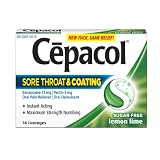 Cepacol Lozenges Max Sugar Free Sore Throat Plus Coating, Lemon Lime 16 Count (Pack of 3)