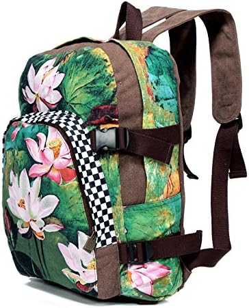 Estrendy Women's Bloomy Lotus Oil Painting Canvas Travel Bag Casual Backpack