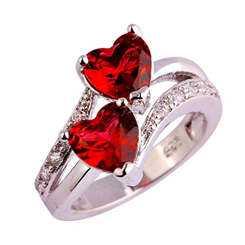 lingmei 7mm*7mm Heart Cut Cz Created Red & White Stone Love Women's Ring US Size