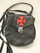 Biker Goth Black Leather Handbag with Red Maltese Iron Cross Design