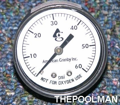 "Swimming Pool or Spa Filter Pressure Gauge, Back Mount 60LB Filter Pressure Gauge 1/4"" Pipe Threads"