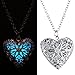FM FM42 Silver-Tone Glow in The Dark Openwork Heart Locket Pendant Charm Necklace GN1003
