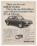 1971 Saab 99E Reduces Insurance Rates Print Ad (1677)