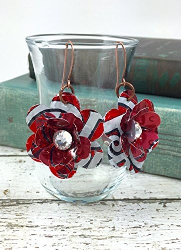 Sweet and Small Rose Earrings. Recycled Soda Can Art. Double-sided. Dr. Pepper.