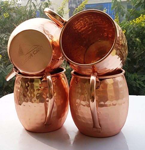 CGP Copper Barrel Moscow Mule, Size 16 Oz, Moscow Mule Mug - 100% Pure Solid Copper, No Nickel Interior, Hand Hammered Set of-4
