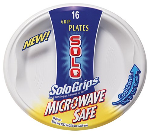 Solo 10 1/4 Flat Sologrips Microwaveable Plate (White), 16-Count Packages (Pack of 12)