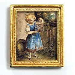Girl with Birdcage - Gold Frame Magnet with pop-out easel (2-3/4" x 2-1/2")