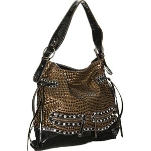 Patent ''Pocketed Croco'' Tote - Bronze