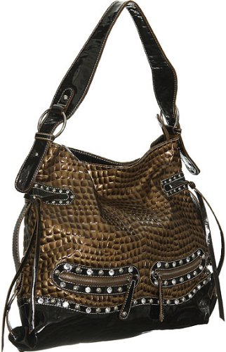 Patent ''Pocketed Croco'' Tote - Bronze