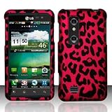 HOT PINK LEOPARD Hard Rubber Feel Plastic Design Case for LG Thrill 4G / Optimus 3D [In Twisted Tech Retail Packaging]