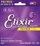 Elixir Strings Acoustic Guitar Strings, 6-String, Light-Medium POLYWEB Coating