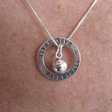Sterling Silver Basketball Affirmation Band and Charm Necklace (Necklace Length=16 Inches)
