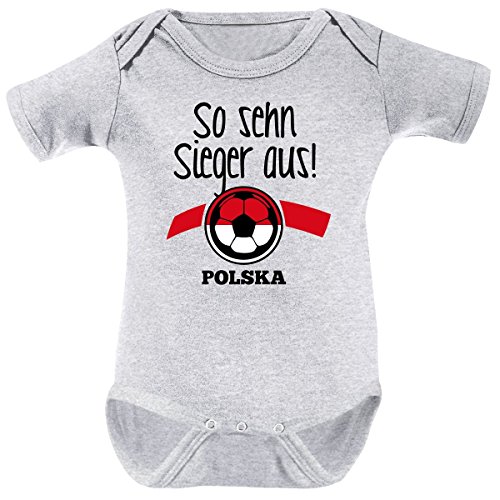 Mikalino Babybody So sehn Sieger aus Polska kurzarm, Farbe:heather;Grösse:74