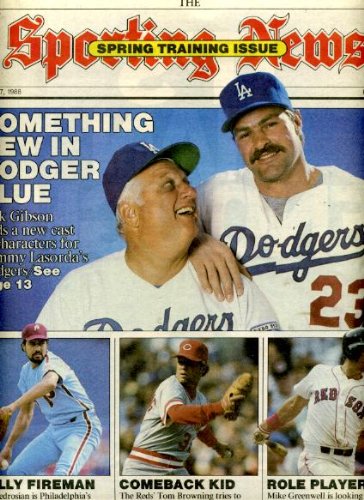 sporting News March 7 1988 Tommy Lasorda & Kirk Gibson/Los Angeles Dodgers Cover, Spring Training Issue, Steve Bedrosian/Philadelphia Phillies, Tom Browning/Cincinnati Reds, Mike Greenwell/Boston Red Sox