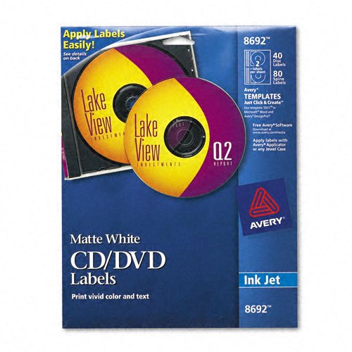 Avery CD DVD Labels - Matte White - 40 Disc Labels and 80 Spine Labels (8692)