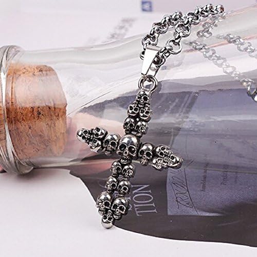 LiangXuanChen Stainless Steel Skull Cross Pendant Biker Mens Necklace, 20 inch Chain
