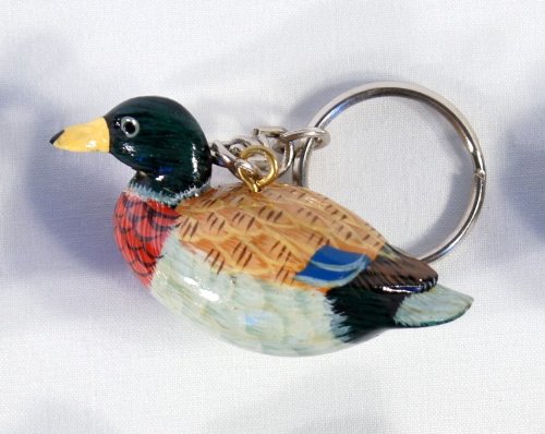 Hand Painted Wild Mallard Duck Bird Keychain