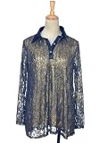 Anna-Kaci Free Size Golden Antique Metallic Vines Lace Buttoned Collar Blouse
