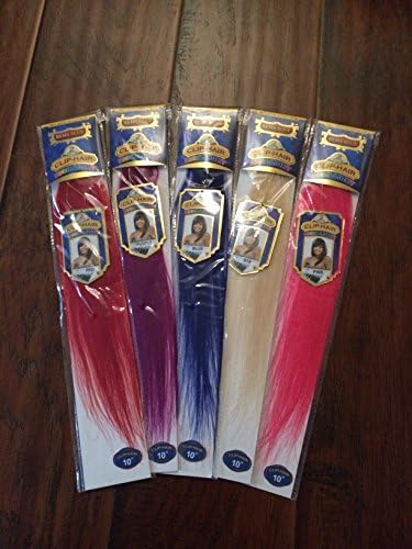 10 Clip In 100% Human Hair - 2 Clips Per Packs - 5 Packs - Various Colors (10", 2 Red + 2 Purple + 2 Blue + 2 Blonde + 2 Pink)