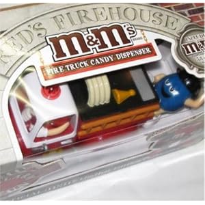 M &M Candy Dispenser Fire Truck Rare Red and Blue M&M