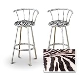 Set of 2 Metal Swivel Barstools (29" Chrome) (Zebra Print)