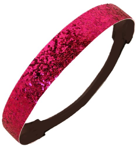 Hot Pink Glitter Headband by Kenz Laurenz - Elastic Stretch Sparkly Headbands for Teens Girls Women Softball Volleyball Basketball Sport Teams Set Pack Store