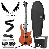 Dean Edge 09 Mahogany Electric Bass with Cable, Strap, Planet Waves 12 Pick Shredder Pack, 10-Watt Amp & Coffin Case Body Bag