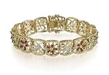 18k Gold Overlay Sterling Silver and Garnet Floral Bracelet
