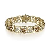 18k Gold Overlay Sterling Silver and Garnet Floral Bracelet