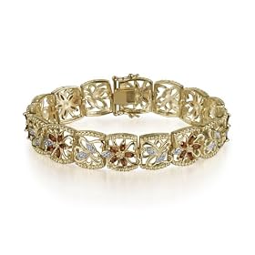 18k Gold Overlay Sterling Silver and Garnet Floral Bracelet by Amazon.com Collection