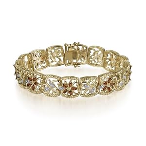 18k Gold Plated Sterling Silver and Garnet Floral Bracelet by