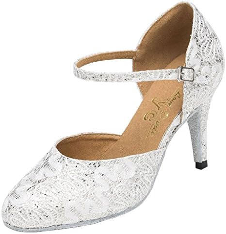 Abby YFYC-L160 Womens Professional Fashion Latin Tango Cha-Cha Kitten Heel Satin Dance Shoes White US Size9