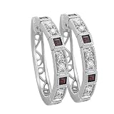 14K White Gold Ruby and Diamond Hoop Earrings