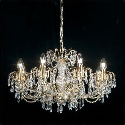 Eight Light Chandelier in Brass Plate