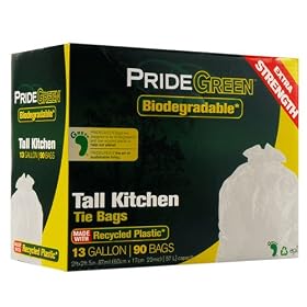 Pridegreen Biodegradable 13 Gallon White Tall Kitchen Trash Bags with Ties, 90-Count