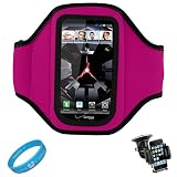 Magenta SumacLife Ultimate Moisture Resistant Neoprene Workout Armband for Verizon Wireless Motorola Droid RAZR Android Smartphone + Motorola Droid RAZR Windshield Mount Holder + SumacLife TM Wisdom*Courage Wristband