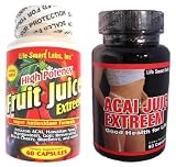 Combo ACAI Juice Extreem & Fruit Juice Extreem- HIGH POTENCY ACAI Berry Natural Nutrition, Energy and also used for Weight Loss Detox Diet 60 Caps, 1200 Mg Acai and 60 caps of Fruit Juice Extreem with Resveratrol, Acai, Goji, blueberry, Noni, and more