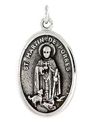 Sterling Silver Saint Martin de Porres Medal Pendant 1 X 5/8 inch (24 mm X 16 mm).