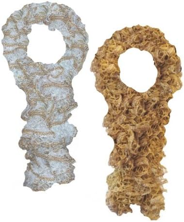 Women's Ruffle Yarn Sashay Hand Knit Scarf Set of 2 Fashion Scarves - White, Gold