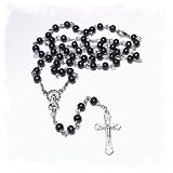 pewterhooter Men's black wood rosary necklace.