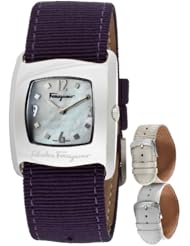 Womens White Mother Of Pearl Dial Purple Grosgrain