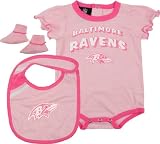 Baltimore Ravens Newborn Pink Creeper, Bib, and Bootie Set