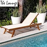 Teak and Mesh Lounge Chair - Off White (Off White Mesh) (34H x 25W x 77D)